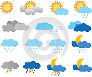 Weather elements vector illustration of clouds, sun, moon, rain