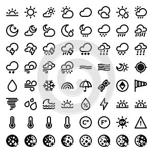 The Weather flat icons. Black