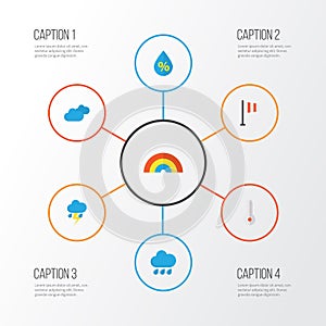 Weather Flat Icons Set. Collection Of Lightning, Rain, Drop And Other Elements. Also Includes Symbols Such As Rain