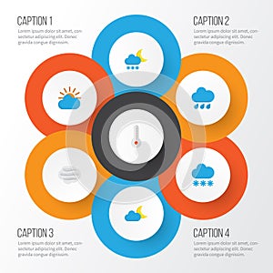 Weather Flat Icons Set. Collection Of Windy, Sunny, Rain And Other Elements. Also Includes Symbols Such As Windy, Sunny