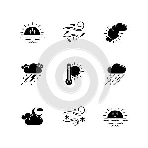 Weather forecast black glyph icons set on white space