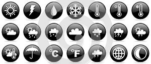 Weather forecast climate meteorology glossy icon set