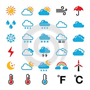 Weather forecast colorful icons set