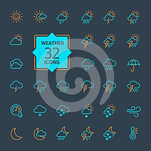 Weather forecast Icon set. Vector Illustration