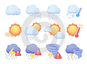 Weather forecast icon. Sun behind cloud with rain 3d vector illustration