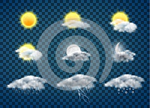 Weather forecast icons realistic vector set