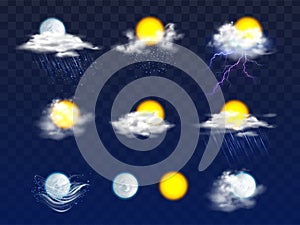 Weather forecast icons realistic vector set