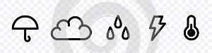 Weather forecast icons set. Thunderstorm icons. Vector clipart isolated on transparent background.