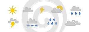 Weather forecast icons set. Vector clipart isolated on transparent background.