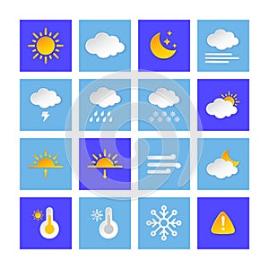 Weather forecast info icon collection layered style. Climat weather elements. Modern button for Metcast WF report, meteo photo