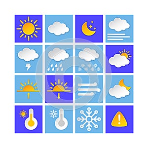 Weather forecast info icon collection layered style. Climat weather elements. Modern button for Metcast WF report, meteo