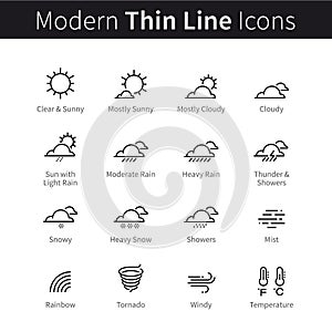 Weather forecast infographic icons set with sky and clouds conditions, temperature