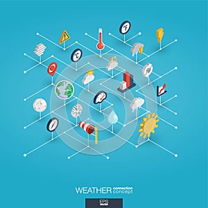 Weather forecast integrated 3d web icons. Digital network isometric concept.