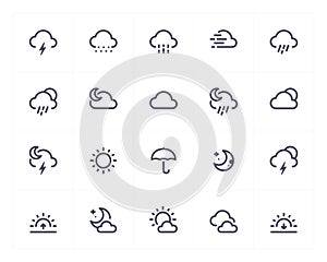 Weather and forecast line icon set. Vector illustration on white background.