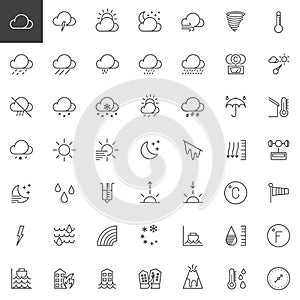 Weather forecast line icons set