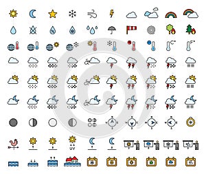 Weather Forecast & Meteorology filled line icons