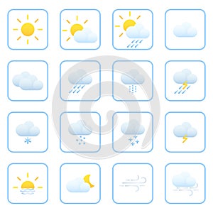 Weather forecast. Meteorology. Flat style icons for the interface of mobile applications and web sites.