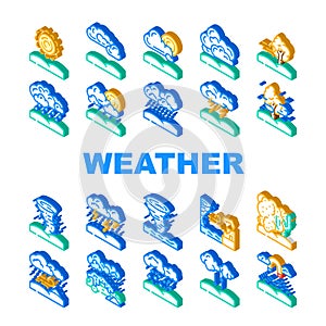 weather forecast rain sun cloud icons set vector