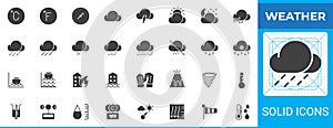 Weather forecast solid glyph icon set