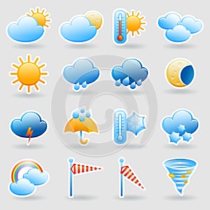 Weather forecast symbols icons set