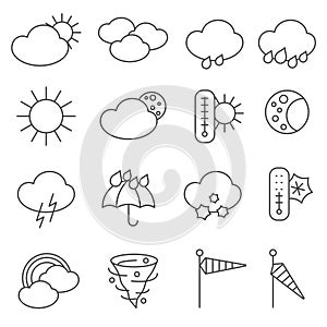 Weather forecast symbols icons set line
