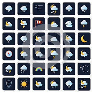 Weather forecast vector icons. Climate and meteo symbols