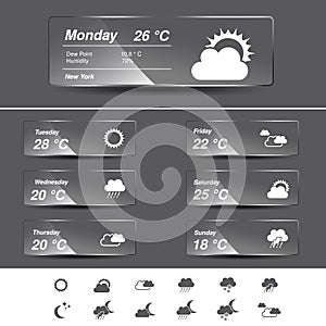 Weather forecast, widget, glass banners and symbols photo