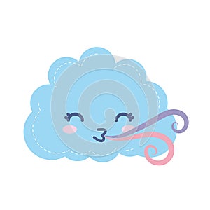 Weather icon of an happy cloud with winds