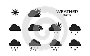 Weather icon set. black and white simple flat design. weather forecast sign