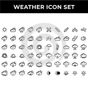 Weather icon set include sun,weather,forecast,climate,cloud,rain,arrows,lightning,wave,snow,wind,rainbow,moon,stars,star,water,