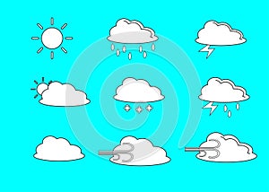 weather icon set line art for coloring book logo banner.