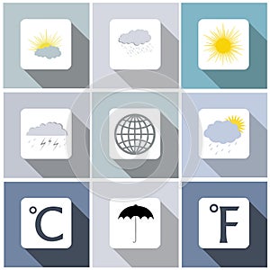 Weather icon set with long shadow