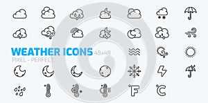 Weather Icon set for web and mobile app, Outline Icons Vector