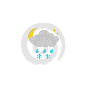 Weather icon, sleet at night. Vector illustration