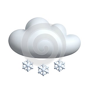 Weather icon - snowing cloud floats in the sky. 3d vector icon. Cartoon minimal style.