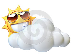 Weather icon Sunny with clouds, sun emoji with cartoon cloud