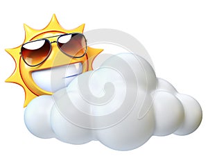 Weather icon Sunny with clouds, sun emoji with cartoon cloud photo
