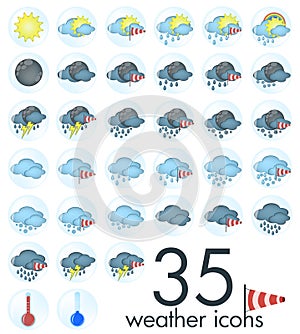 Weather icons - 35 different weathers plus thermometers