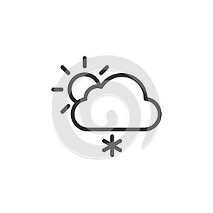 Linear style snowy cloud and sun icon. Simple weather isolated cloud on white background. Flat vector symbol eps10