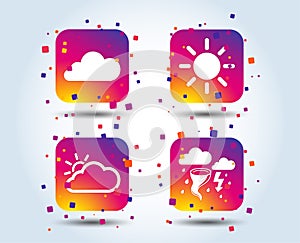 Weather icons. Cloud and sun. Storm symbol.