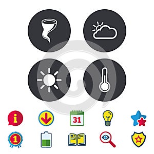 Weather icons. Cloud and sun. Storm symbol.