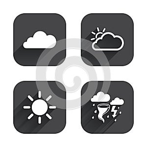 Weather icons. Cloud and sun. Storm symbol.