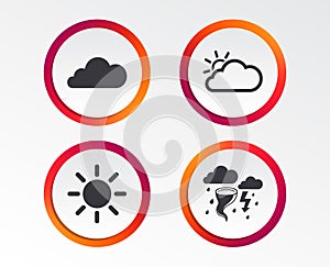 Weather icons. Cloud and sun. Storm symbol.