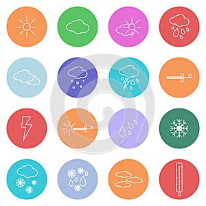 Weather icons in colorful circles in modern line style