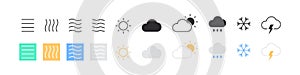 Weather icons. Icons of the four elements of nature and weather forecast signs. Vector illustration