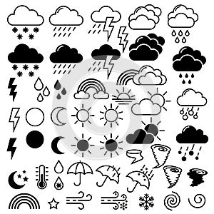 Weather icons line theme flat design symbols