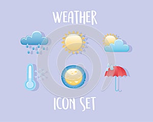 Weather icons set cloud rain sun cold umbrella night moon