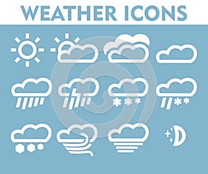 Weather icons set clouds wind gusts of rain hail storm