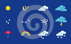 Weather icons set. Realistic 3d objects