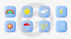 Weather icons set. Realistic 3d objects